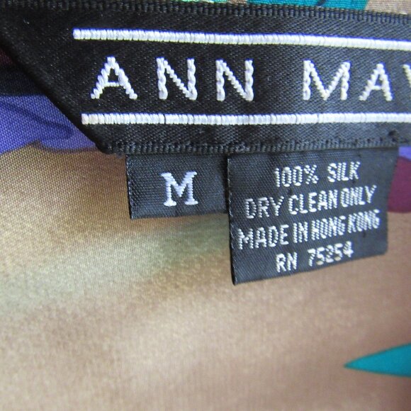 100% Silk Shirt Top Blouse M Vintage 80s Tropical Bird Parrots Ann May Wrap - Picture 3 of 11